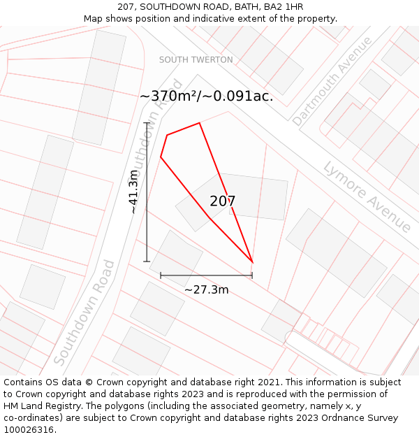 207, SOUTHDOWN ROAD, BATH, BA2 1HR: Plot and title map