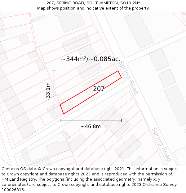 207, SPRING ROAD, SOUTHAMPTON, SO19 2NY: Plot and title map