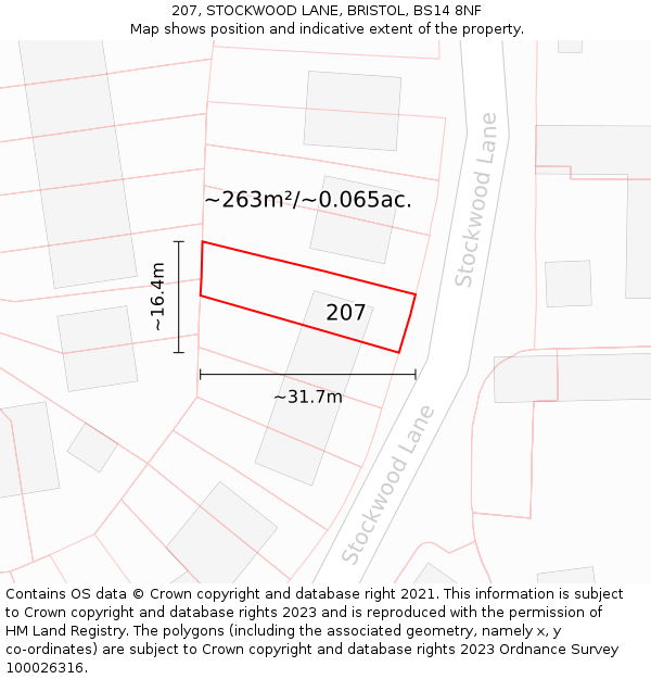 207, STOCKWOOD LANE, BRISTOL, BS14 8NF: Plot and title map