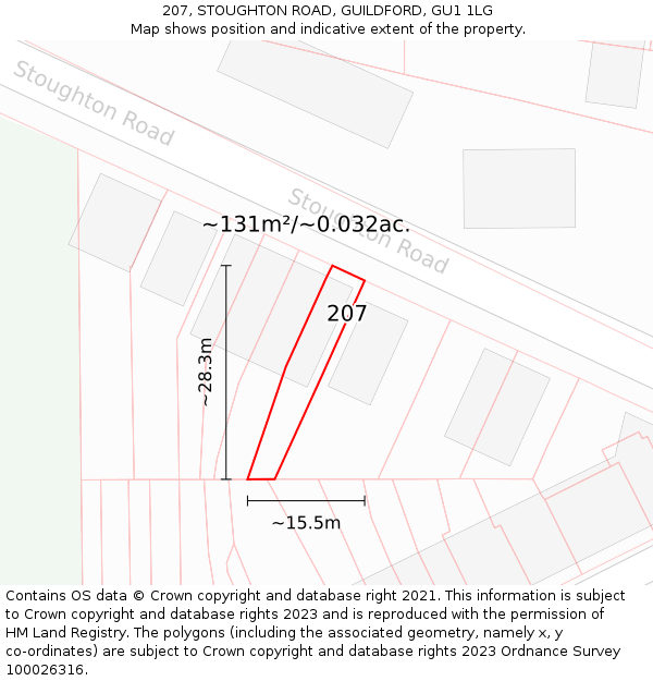 207, STOUGHTON ROAD, GUILDFORD, GU1 1LG: Plot and title map