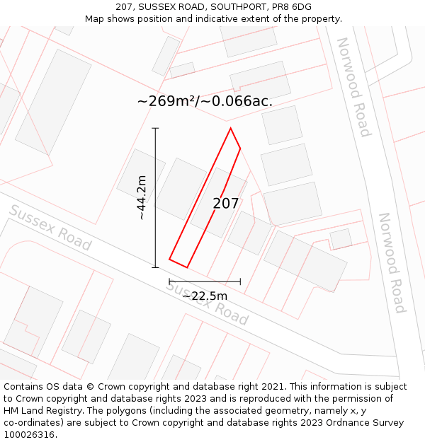 207, SUSSEX ROAD, SOUTHPORT, PR8 6DG: Plot and title map