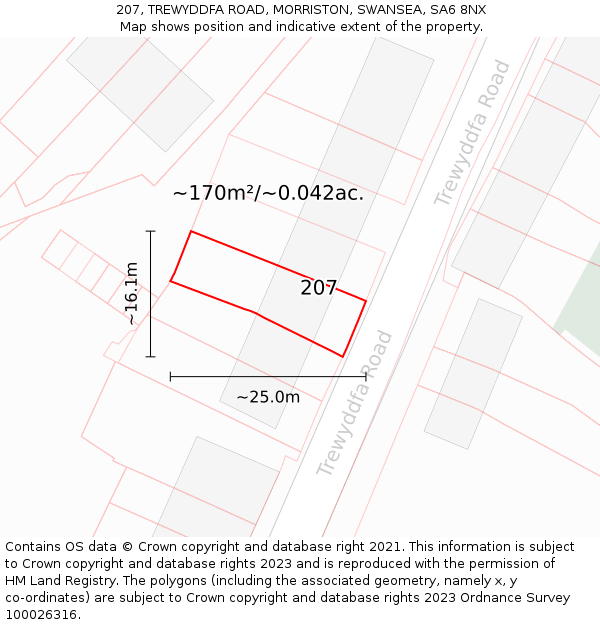 207, TREWYDDFA ROAD, MORRISTON, SWANSEA, SA6 8NX: Plot and title map