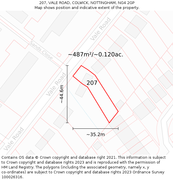207, VALE ROAD, COLWICK, NOTTINGHAM, NG4 2GP: Plot and title map