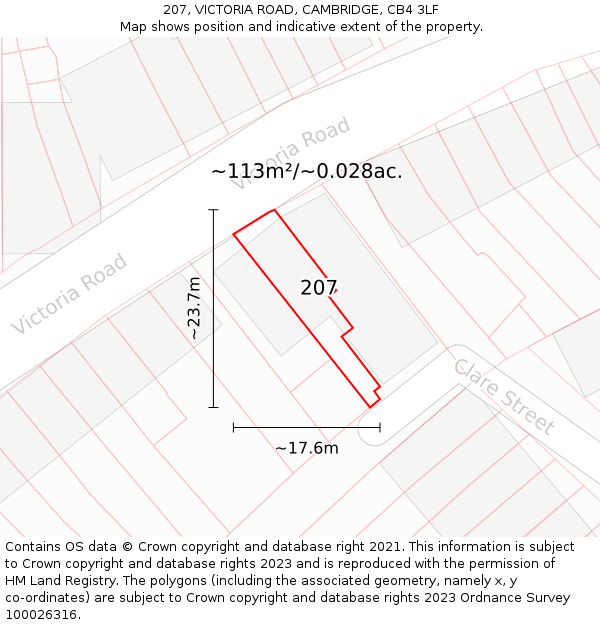 207, VICTORIA ROAD, CAMBRIDGE, CB4 3LF: Plot and title map