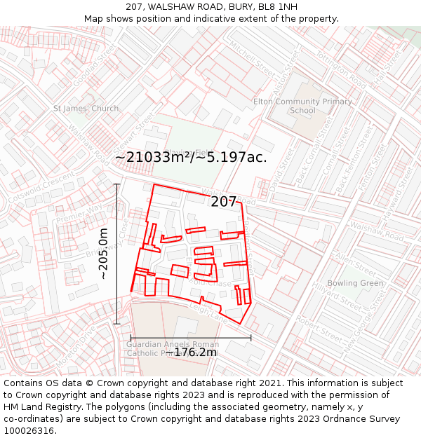 207, WALSHAW ROAD, BURY, BL8 1NH: Plot and title map