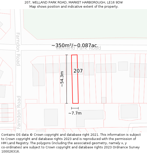 207, WELLAND PARK ROAD, MARKET HARBOROUGH, LE16 9DW: Plot and title map