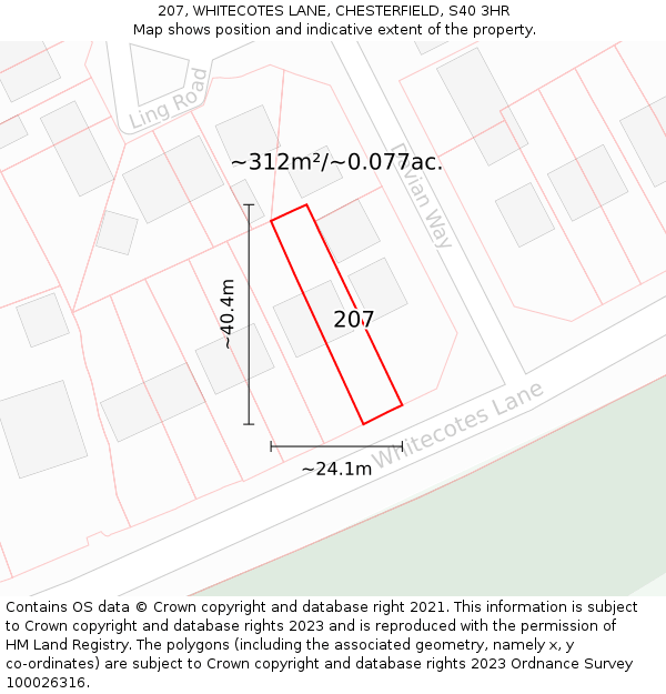 207, WHITECOTES LANE, CHESTERFIELD, S40 3HR: Plot and title map