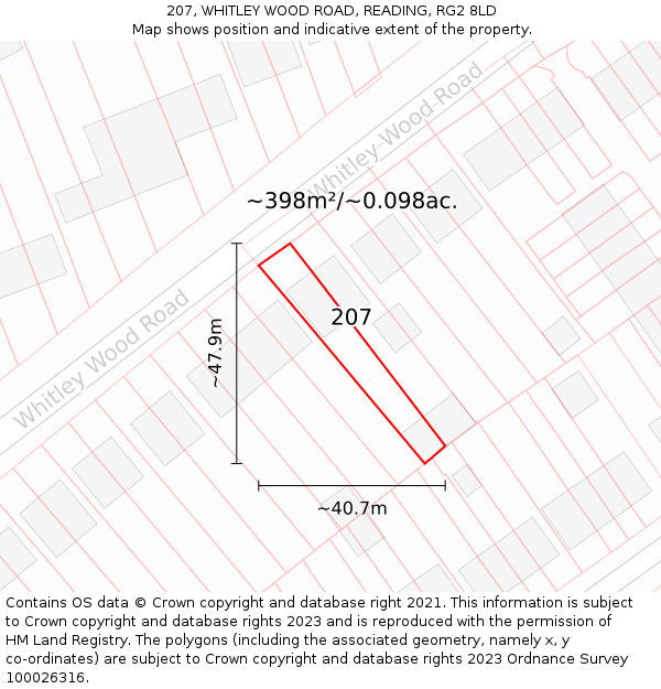 207, WHITLEY WOOD ROAD, READING, RG2 8LD: Plot and title map
