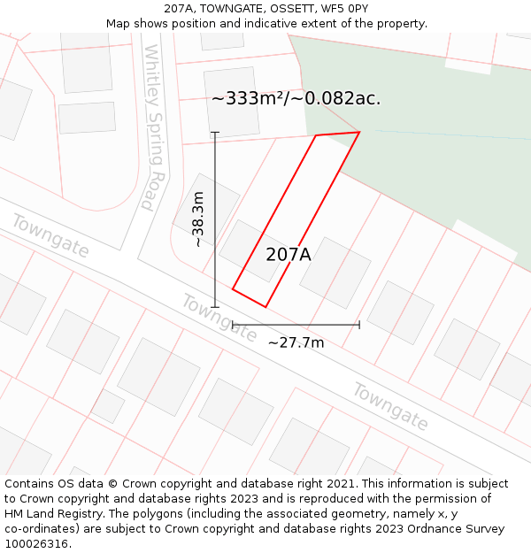 207A, TOWNGATE, OSSETT, WF5 0PY: Plot and title map