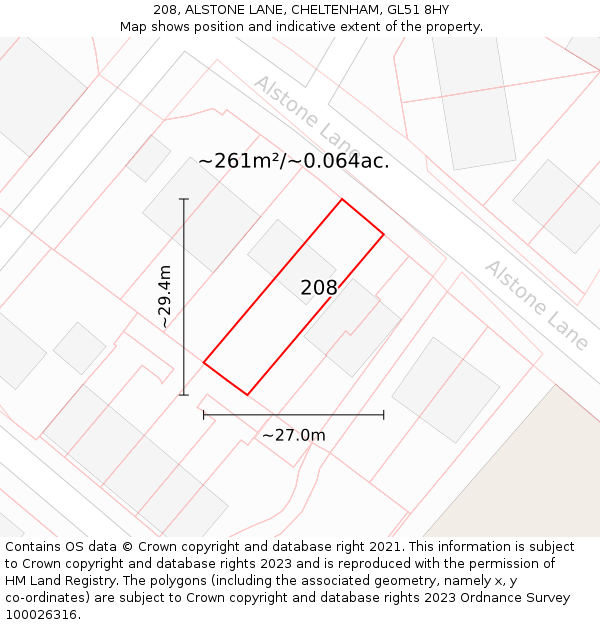 208, ALSTONE LANE, CHELTENHAM, GL51 8HY: Plot and title map