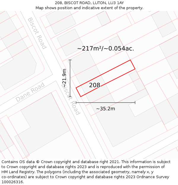 208, BISCOT ROAD, LUTON, LU3 1AY: Plot and title map