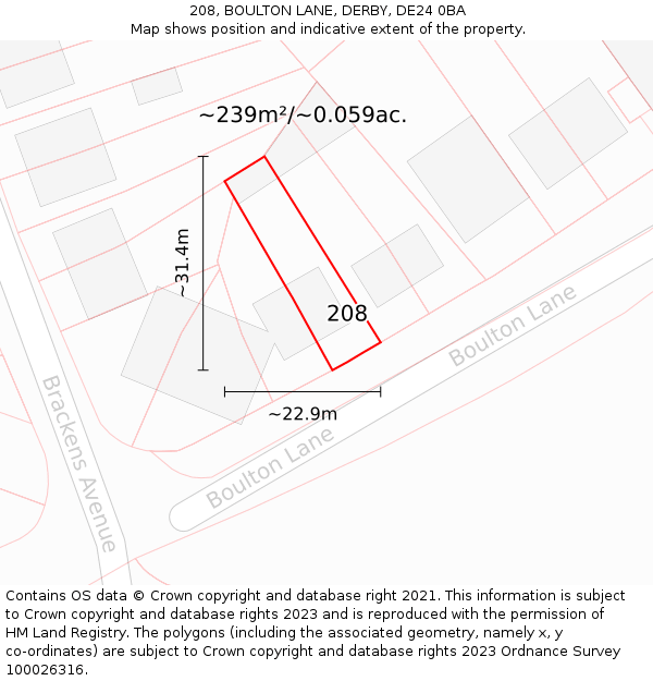 208, BOULTON LANE, DERBY, DE24 0BA: Plot and title map