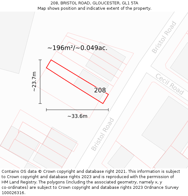 208, BRISTOL ROAD, GLOUCESTER, GL1 5TA: Plot and title map