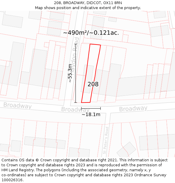 208, BROADWAY, DIDCOT, OX11 8RN: Plot and title map