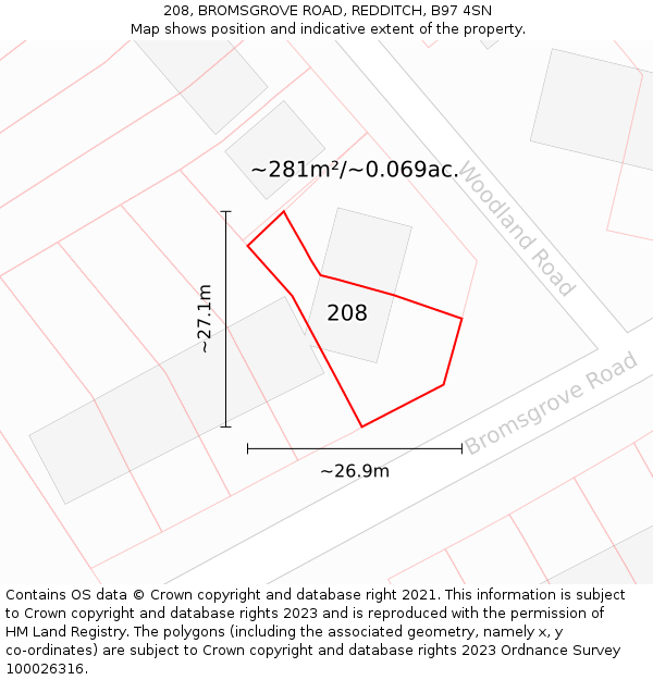 208, BROMSGROVE ROAD, REDDITCH, B97 4SN: Plot and title map
