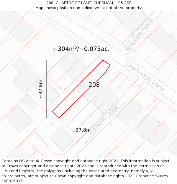 208, CHARTRIDGE LANE, CHESHAM, HP5 2SF: Plot and title map
