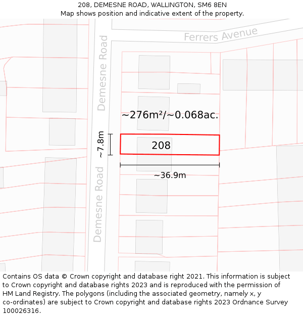 208, DEMESNE ROAD, WALLINGTON, SM6 8EN: Plot and title map