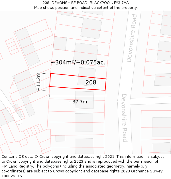 208, DEVONSHIRE ROAD, BLACKPOOL, FY3 7AA: Plot and title map