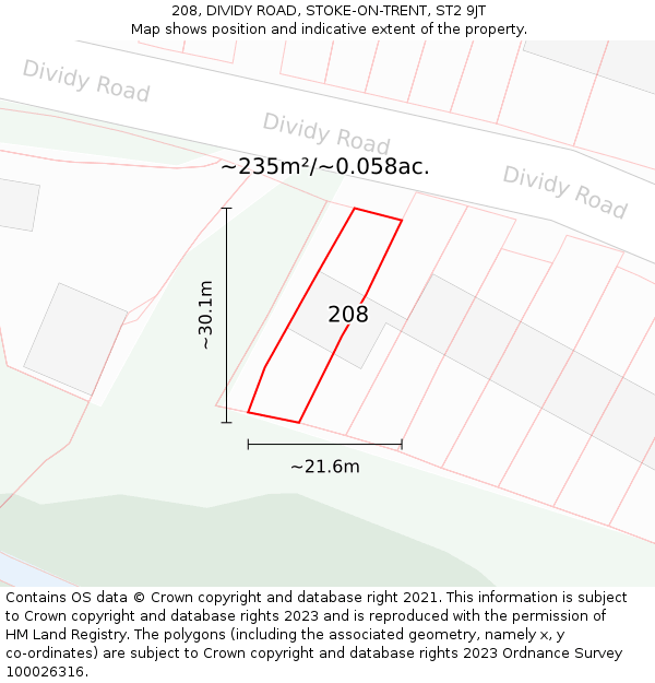 208, DIVIDY ROAD, STOKE-ON-TRENT, ST2 9JT: Plot and title map