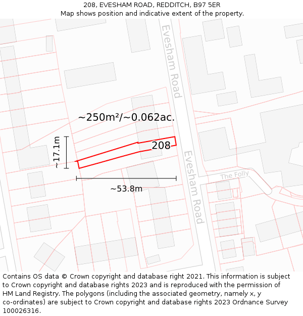 208, EVESHAM ROAD, REDDITCH, B97 5ER: Plot and title map