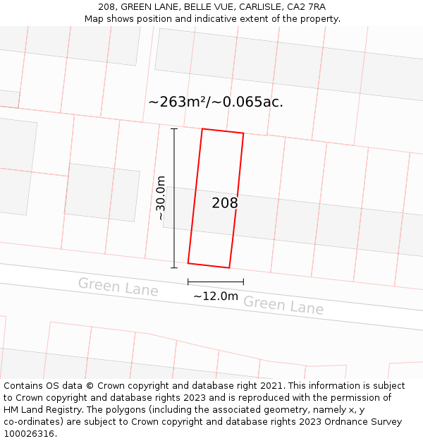 208, GREEN LANE, BELLE VUE, CARLISLE, CA2 7RA: Plot and title map