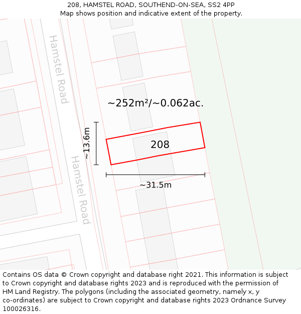 208, HAMSTEL ROAD, SOUTHEND-ON-SEA, SS2 4PP: Plot and title map