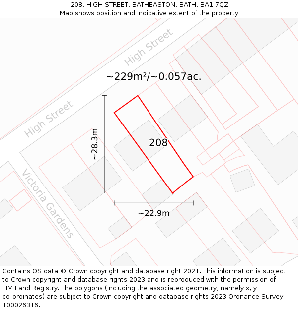 208, HIGH STREET, BATHEASTON, BATH, BA1 7QZ: Plot and title map