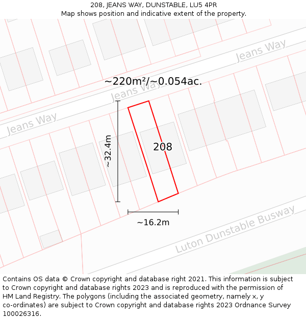 208, JEANS WAY, DUNSTABLE, LU5 4PR: Plot and title map