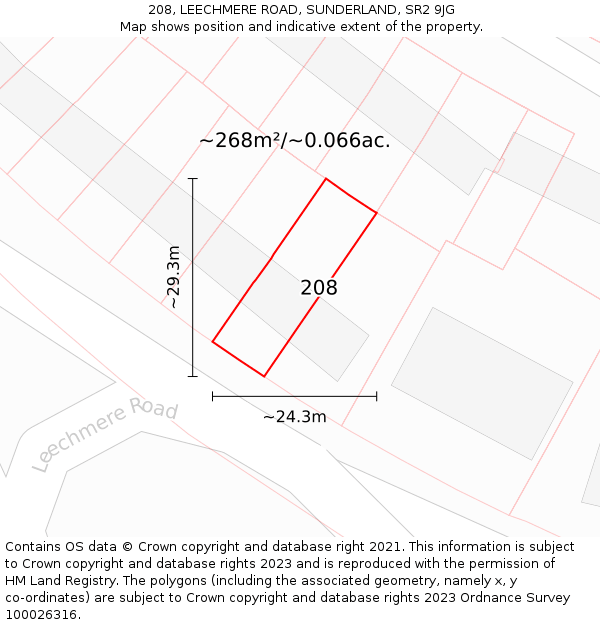 208, LEECHMERE ROAD, SUNDERLAND, SR2 9JG: Plot and title map
