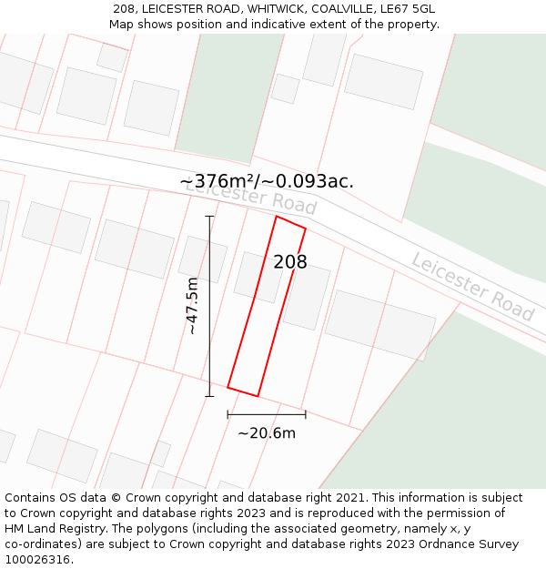 208, LEICESTER ROAD, WHITWICK, COALVILLE, LE67 5GL: Plot and title map