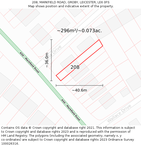 208, MARKFIELD ROAD, GROBY, LEICESTER, LE6 0FS: Plot and title map