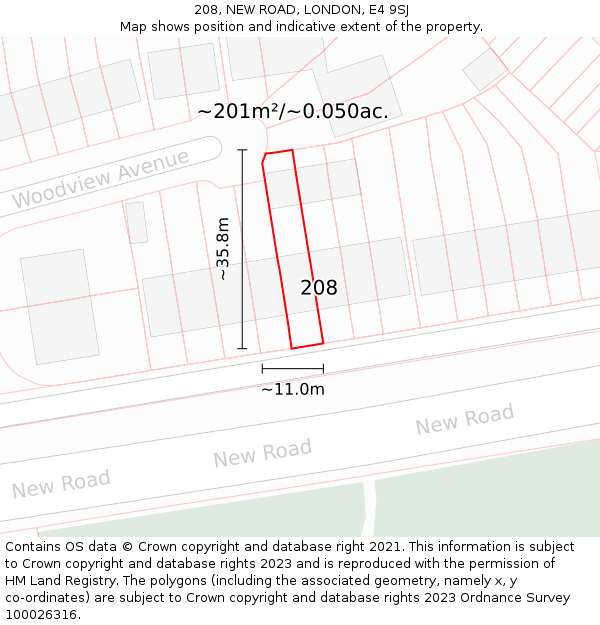 208, NEW ROAD, LONDON, E4 9SJ: Plot and title map