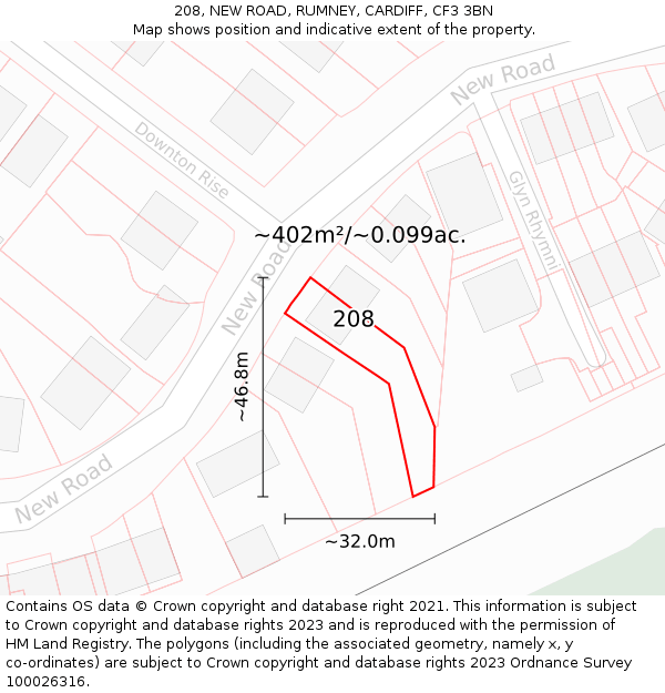 208, NEW ROAD, RUMNEY, CARDIFF, CF3 3BN: Plot and title map