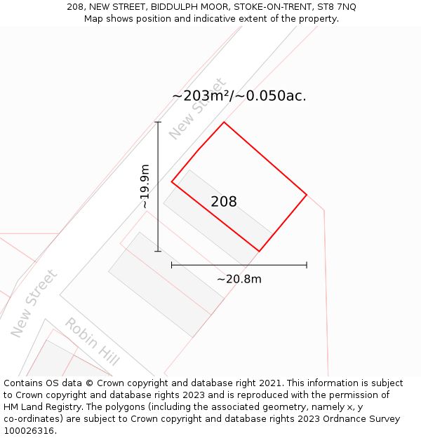 208, NEW STREET, BIDDULPH MOOR, STOKE-ON-TRENT, ST8 7NQ: Plot and title map
