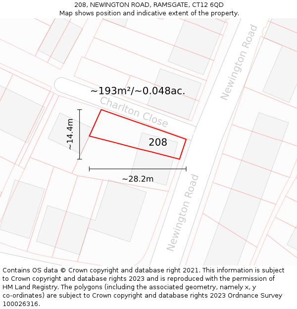 208, NEWINGTON ROAD, RAMSGATE, CT12 6QD: Plot and title map