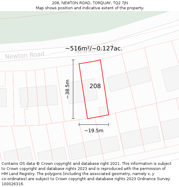 208, NEWTON ROAD, TORQUAY, TQ2 7JN: Plot and title map