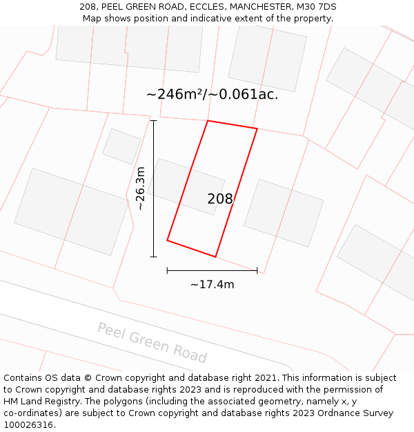 208, PEEL GREEN ROAD, ECCLES, MANCHESTER, M30 7DS: Plot and title map