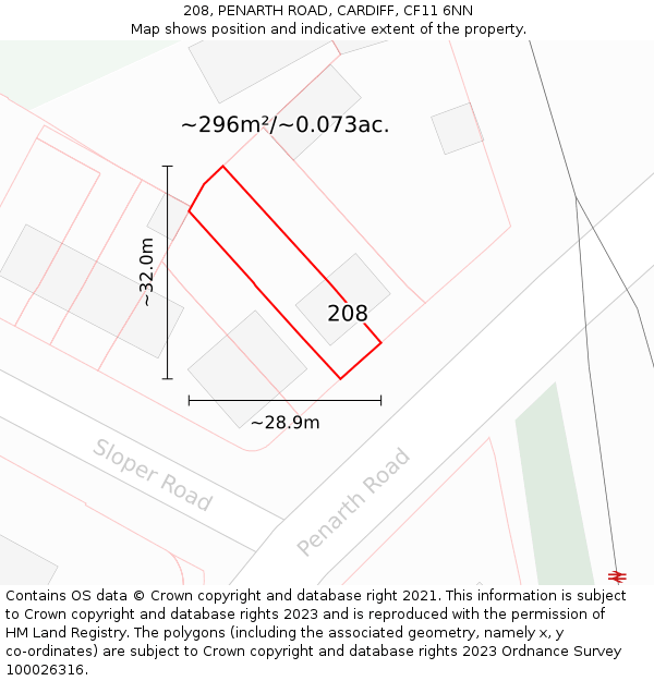 208, PENARTH ROAD, CARDIFF, CF11 6NN: Plot and title map