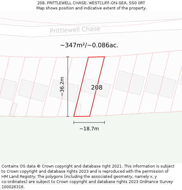 208, PRITTLEWELL CHASE, WESTCLIFF-ON-SEA, SS0 0RT: Plot and title map