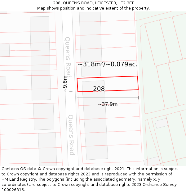208, QUEENS ROAD, LEICESTER, LE2 3FT: Plot and title map
