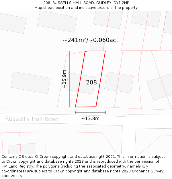 208, RUSSELLS HALL ROAD, DUDLEY, DY1 2NP: Plot and title map