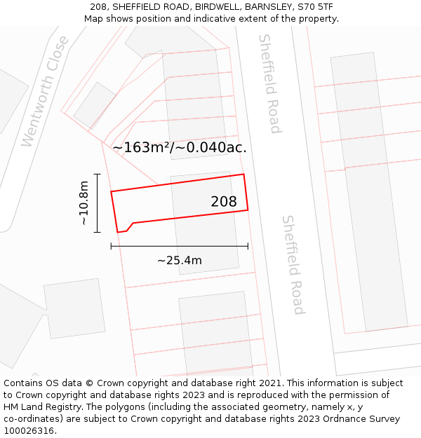 208, SHEFFIELD ROAD, BIRDWELL, BARNSLEY, S70 5TF: Plot and title map
