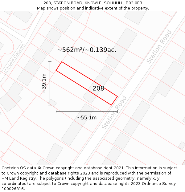208, STATION ROAD, KNOWLE, SOLIHULL, B93 0ER: Plot and title map
