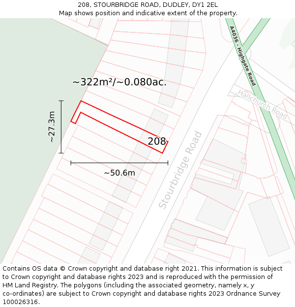 208, STOURBRIDGE ROAD, DUDLEY, DY1 2EL: Plot and title map