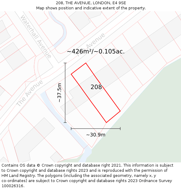 208, THE AVENUE, LONDON, E4 9SE: Plot and title map