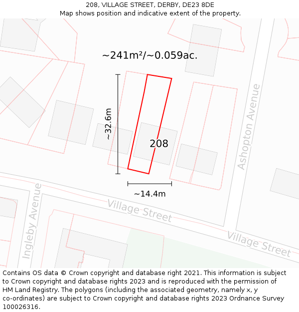 208, VILLAGE STREET, DERBY, DE23 8DE: Plot and title map