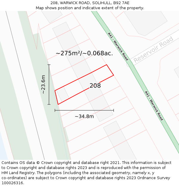 208, WARWICK ROAD, SOLIHULL, B92 7AE: Plot and title map