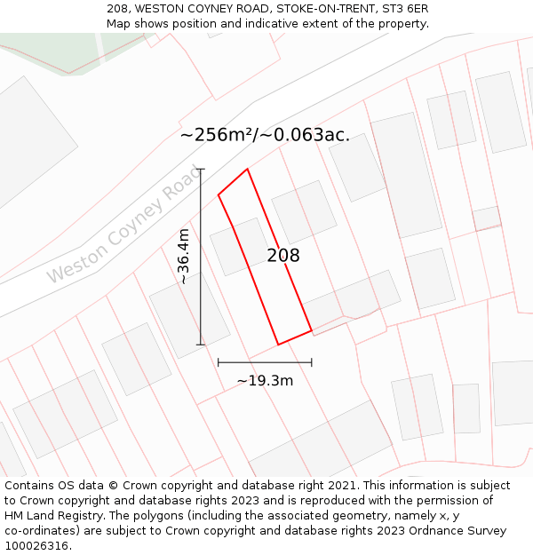 208, WESTON COYNEY ROAD, STOKE-ON-TRENT, ST3 6ER: Plot and title map