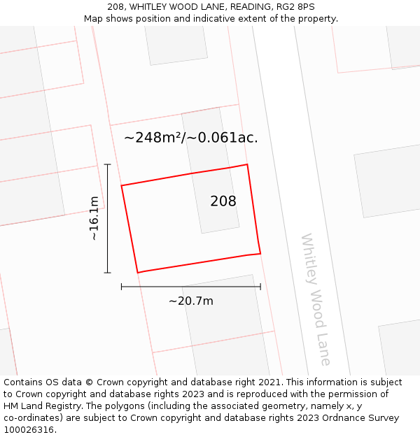 208, WHITLEY WOOD LANE, READING, RG2 8PS: Plot and title map