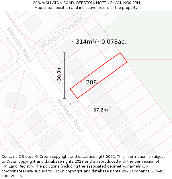 208, WOLLATON ROAD, BEESTON, NOTTINGHAM, NG9 2PH: Plot and title map